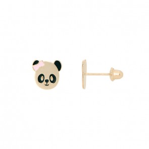 Brinco em Ouro 18k Panda Esmaltado 