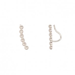 Brinco em Ouro Branco 18k Ear cuff Bolinhas Polido 