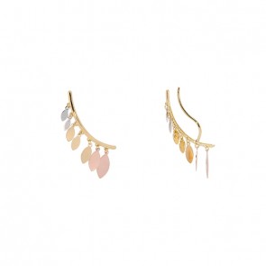 Brinco em Ouro 18k Ear Cuff Brise Navetes Degradês Tricolor Fosco/Polido