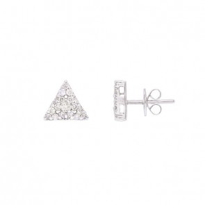 Brinco em Ouro Branco 18k Triângulo com 32 Diamantes 