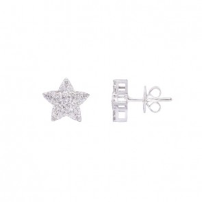 Brinco em Ouro Branco 18k Estrela com 44 Diamantes 