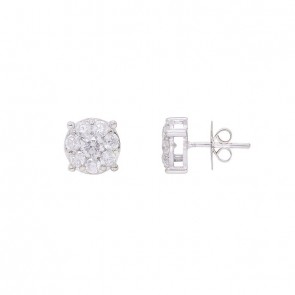 Brinco em Ouro Branco 18k Chuveiro Redondo com 16 Diamantes 