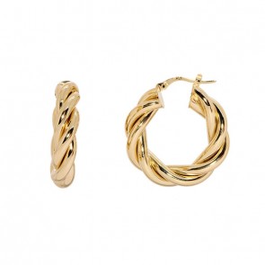 Brinco em Ouro 18k Argola Oca Duplo Trançado 3.00mm Diâmetro 20mm