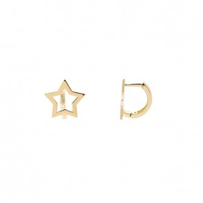 Brinco em Ouro 18k Argola Estrela Vazada Polida