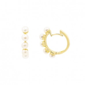 Brinco em Ouro 18k Argola Polida com 10 Pérolas Botões 4mm