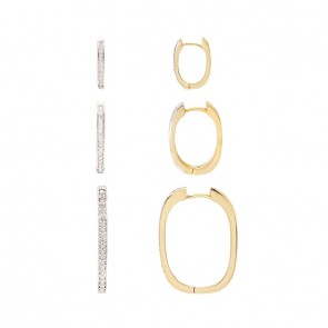 Brinco em Ouro 18k Argola Oval Polida com Brilhantes - P, M e G