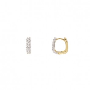 Brinco em Ouro 18k Argola U Craveja com Brilhantes - P, M e G