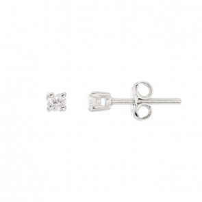 Brinco em Ouro Branco 18k Solitário com 2 Diamantes de 7 Pontos Cada 0.16Cts