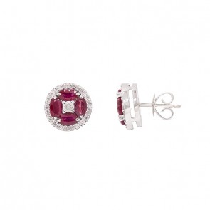 Brinco em Ouro Branco 18k Redondo com 8 Safiras Ovais 2.16Cts com 46 Diamantes 0.62Cts            
