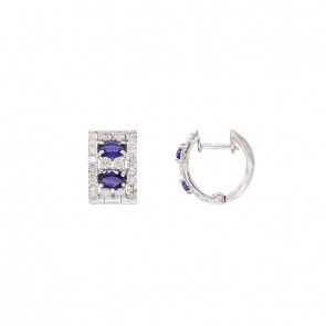 Brinco em Ouro Branco 18k Argola Cravejada com 44 Brilhantes 0.84Cts com 4 Safiras 5x3mm 1.40Cts