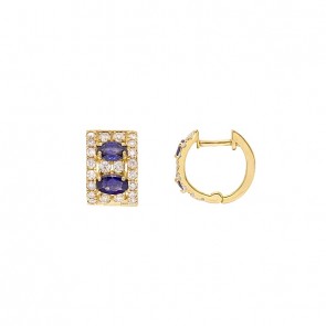 Brinco em Ouro 18k Argola Cravejada com 44 Brilhantes 0.84cts com 4 Safiras 5x3mm 1.40cts