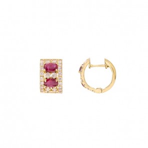 Brinco em Ouro 18k Argola Cravejada com 44 Brilhantes 0.84cts com 4 Rubis 5x3mm 1.00cts