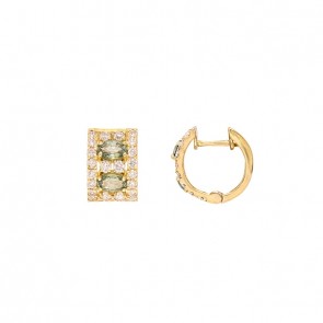Brinco Argola Cravejada com 44 Brilhantes 0.84cts com 4 Safiras Verdes 5x3mm 1.36cts