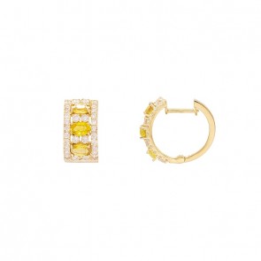 Brinco Argola Cravejada Com 60 Brilhantes 1.14cts Com 6 Safiras Amarelas 5x3mm 1.74cts
