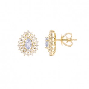 Brinco em Ouro 18k Gota com 2 Água Marinhas 6x4mm 0.80cts com 60 Diamantes 0.85cts