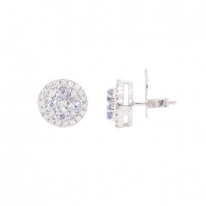 Brinco em Ouro 18k Branco Redondo com 8 Água Marinhas 3mm 0.96cts com 48 Diamantes 0.71cts