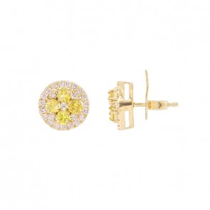 Brinco em Ouro 18k Redondo com 8 Safiras Amarelas 3mm 1.07cts com 48 Diamantes 0.71cts
