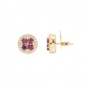 Brinco em Ouro 18k Redondo com 8 Rubis 3.50mm 1.84cts com 52 Diamantes 0.80cts
