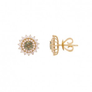 Brinco em Ouro 18k Chuveiro com 2 Rubis 4mm 0.65Cts e 60 Diamantes 0.56Cts   	