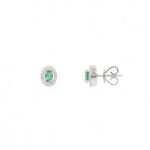 Brinco em Ouro 18k Branco Chuveiro Oval com 2 Esmeraldas 0.44cts com 36 Diamantes 0.16cts