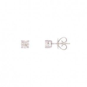 Brinco em Ouro 18k Branco Solitário com 2 Diamantes 30 Pontos cada 0.60cts