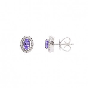 Brinco em Ouro 18k Branco Chuveiro Oval com 2 Tanzanitas 0.48cts com 36 Diamantes 0.16cts