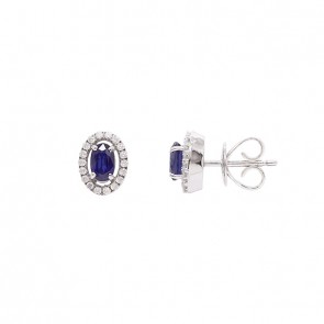 Brinco em Ouro Branco 18k Chuveiro Oval com 2 Safiras 0.66Cts e 36 Diamantes 0.16Cts   	