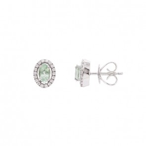 Brinco em Ouro 18k Branco Chuveiro Oval com 2 Turmalinas Paraíbas 0.56cts com 36 Diamantes 0.16cts