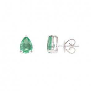 Brinco em Ouro 18k Branco Gota com 2 Esmeraldas 1.82cts