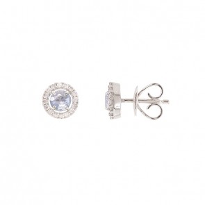 Brinco em Ouro Branco 18k Chuveiro Redondo com 2 Agua Marinhas 4mm 0.40Cts e 32 Diamantes 0.17Cts	