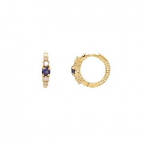 Brinco em Ouro 18k Argola Polida com 2 Safiras 3mm 0.28cts com 8 Diamantes 0.18cts