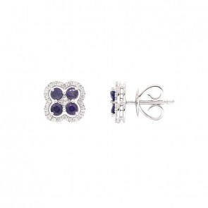 Brinco em Ouro 18k Branco Flor com 50 Diamantes 0.23cts com 8 Safiras 2.5mm 0.62cts