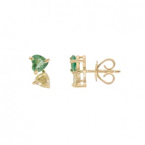 Brinco em Ouro 18k Solitário Duplo com 2 Esmeraldas 0.60cts com 2 Fancy Yellow 0.33cts