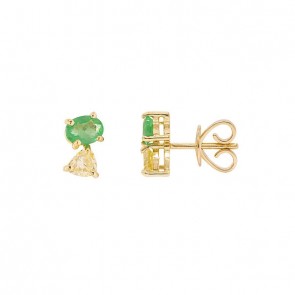 Brinco em Ouro 18k Solitário Duplo com 2 Esmeraldas 0.61cts com 2 Fancy Yellow 0.41cts