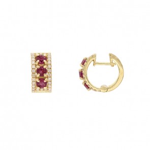 Brinco em Ouro 18k Argola Cravejada com 60 Diamantes e 6 Safiras