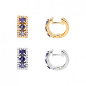 Brinco em Ouro 18k Argola Cravejada com 60 Diamantes e 6 Safiras
