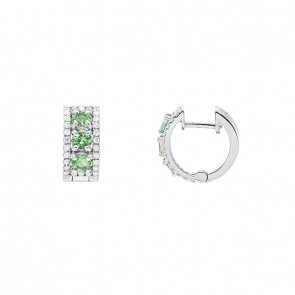 Brinco em Ouro Branco 18k Argola com 60 Diamantes 0.29Cts e 6 Esmeraldas 0.55Cts 