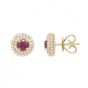 Brinco em Ouro 18k Chuveiro Redondo com 16 Diamantes e 6 Rubis                                 