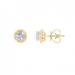 Brinco em Ouro 18k Redondo com Bolinhas Polidas e 2 Água Marinhas 5mm 0.90Cts