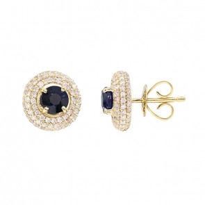 Brinco em Ouro 18k Chuveiro Redondo com 202 Diamantes e 2 Safiras 5mm                                