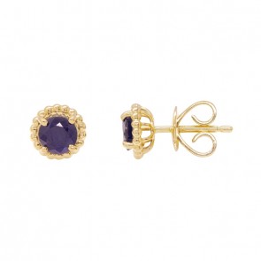 Brinco em Ouro 18k Redondo Bolinhas Polidas com 2 Safiras 5mm 1.15Cts                         