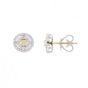 Brinco em Ouro Branco 18k Hallo com 66 Diamantes 0.31Cts e 2 Fancy Yellow 0.20Cts