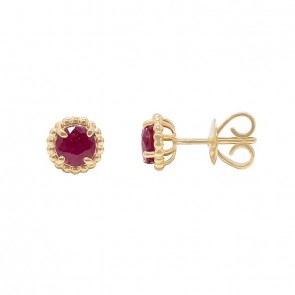 Brinco em Ouro 18k Redondo Bolinhas Polidas com 2 Rubis 5mm 0.99Cts          