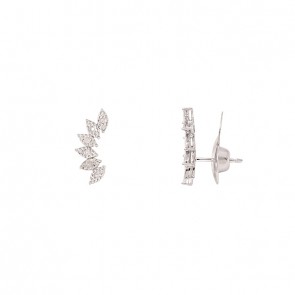 Brinco em Ouro Branco 18k Ear Cuff Navetes com 12 Brilhantes