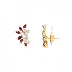 Brinco em Ouro 18k Ear Cuff com 2 Rubis Navete e 16 Brilhantes