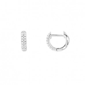 Brinco em Ouro Branco 18k Argola pequena cravejada com 28 Brilhantes