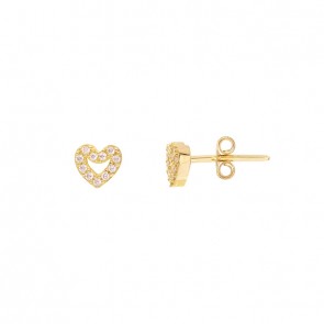 Brinco em Ouro 18k Coração Cravejado com Zircônias Brancas