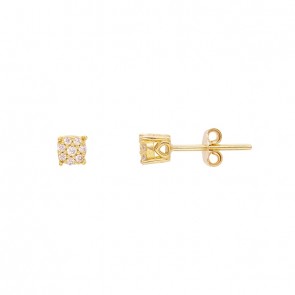Brinco em Ouro 18k Chuveiro Redondo com Zircônias Brancas