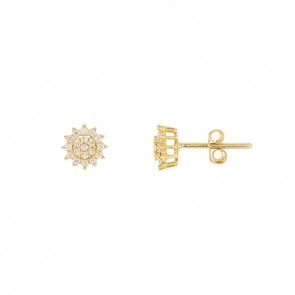 Brinco em Ouro 18k Chuveiro Flor com Zircônias Brancas