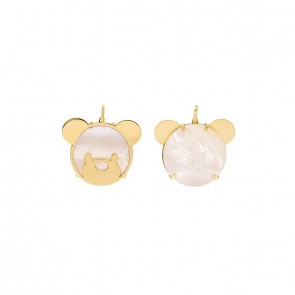 Pingente em Ouro 18k Urso com Madrepérola Redondo 20mm